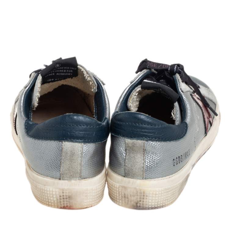 Pre Owned Golden Goose Silver Leather And Suede May Low Top Sneakers Size 36