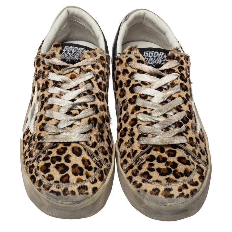 مملوكة مسبقًا Golden Goose Beige Leopard Print Calf Hair And Leather Stardan Sneakers 40