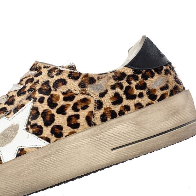 مملوكة مسبقًا Golden Goose Beige Leopard Print Calf Hair And Leather Stardan Sneakers 40