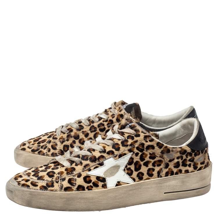 مملوكة مسبقًا Golden Goose Beige Leopard Print Calf Hair And Leather Stardan Sneakers 40