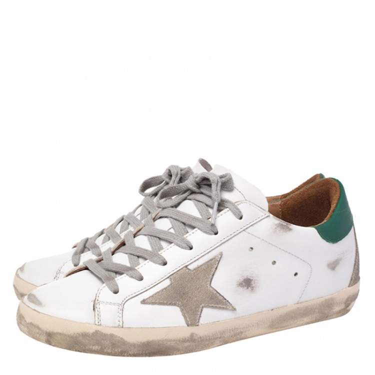 مملوكة مسبقًا Golden Goose White/Green Leather Superstar Sneakers Size 37