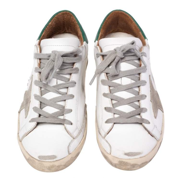 مملوكة مسبقًا Golden Goose White/Green Leather Superstar Sneakers Size 37
