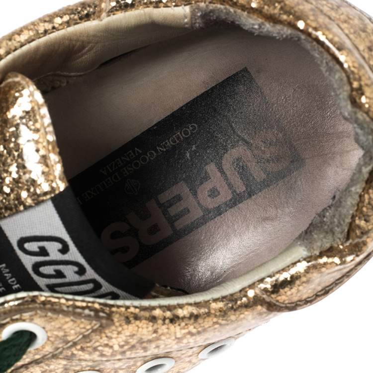 Pre Owned Golden Goose Gold Glitter And PVC Superstar Sneakers Size 37
