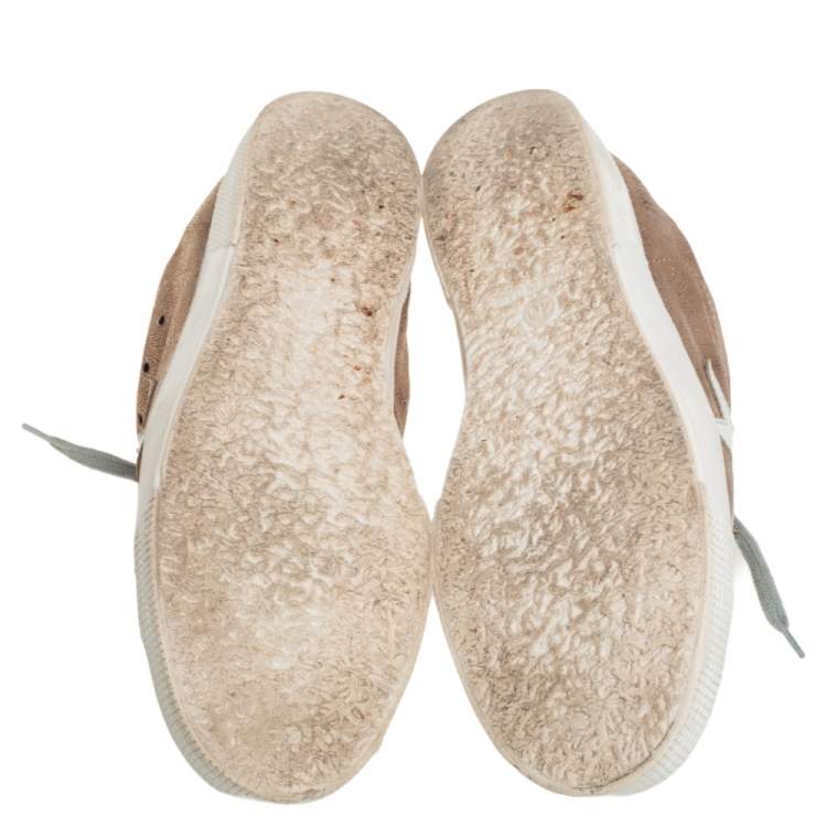 Pre Owned Golden Goose Gold/White Glitter And Leather Superstar Low Top Sneakers Size 40