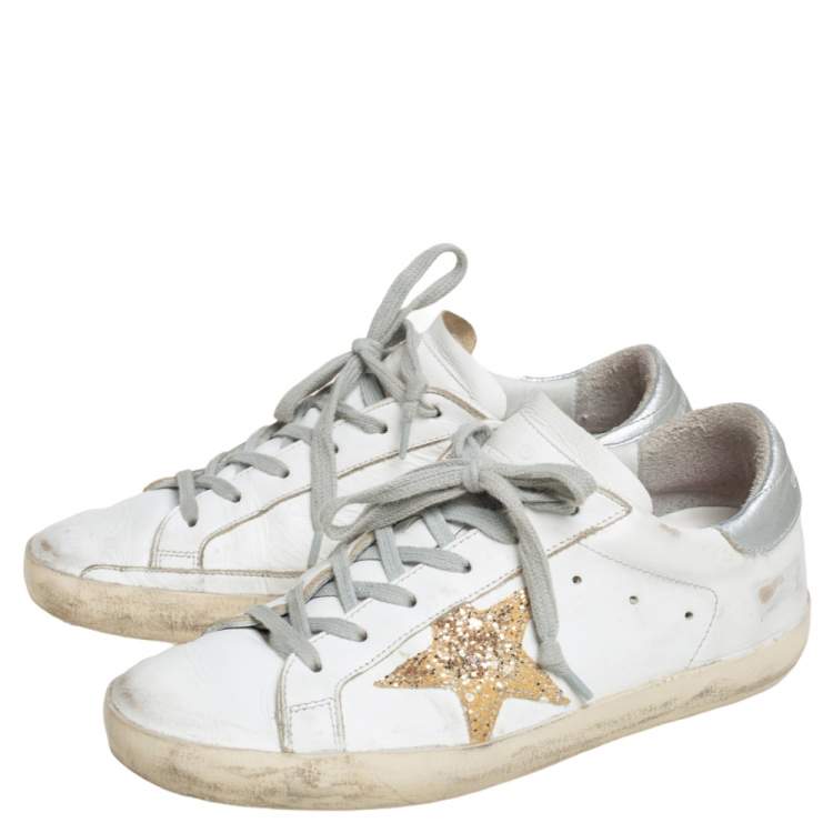 Pre Owned Golden Goose White Leather Superstar  Lace Up Sneakers Size 36 