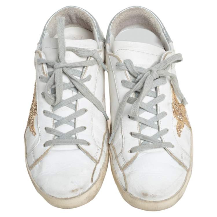 Pre Owned Golden Goose White Leather Superstar  Lace Up Sneakers Size 36 