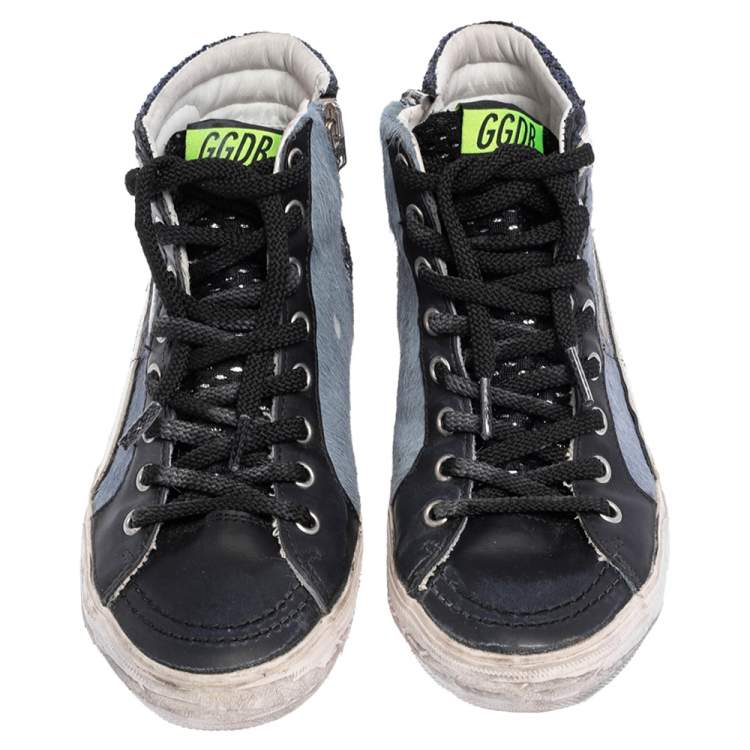 Pre Owned Golden Goose Multicolor Leather And Calf Hair  Fancy High Top Sneakers Size 36