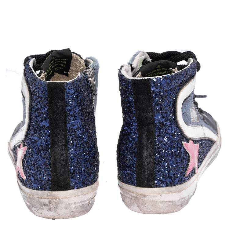 Pre Owned Golden Goose Multicolor Leather And Calf Hair  Fancy High Top Sneakers Size 36