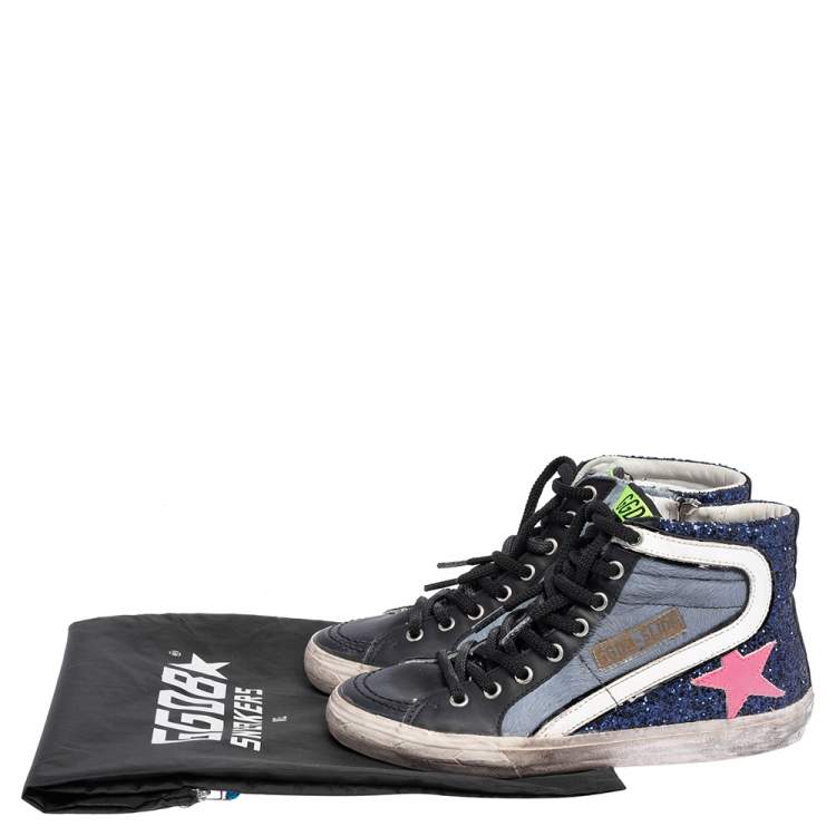Pre Owned Golden Goose Multicolor Leather And Calf Hair  Fancy High Top Sneakers Size 36