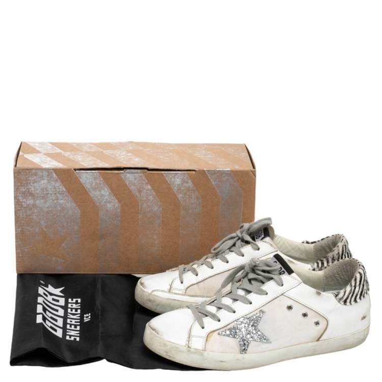Pre Owned Golden Goose White Leather And Canvas Superstar Sneakers Size 40