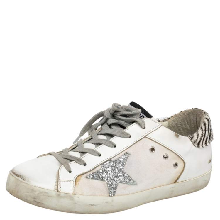 Pre Owned Golden Goose White Leather And Canvas Superstar Sneakers Size 40