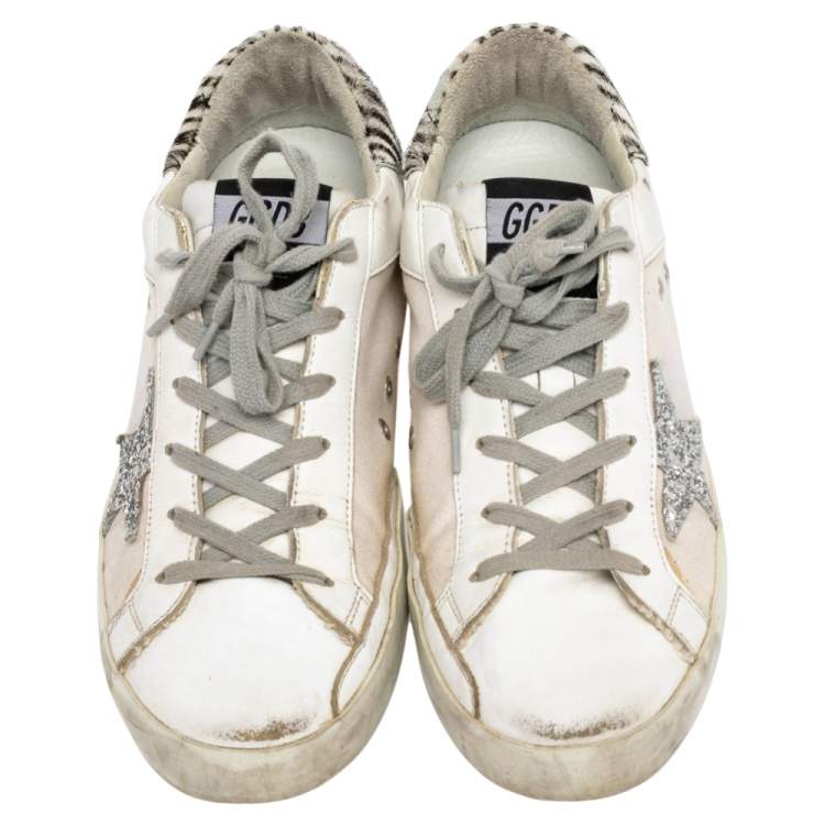 Pre Owned Golden Goose White Leather And Canvas Superstar Sneakers Size 40