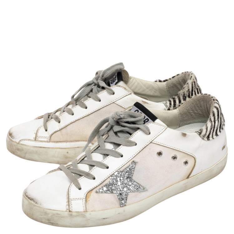 Pre Owned Golden Goose White Leather And Canvas Superstar Sneakers Size 40