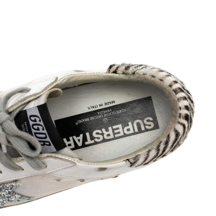 Pre Owned Golden Goose White Leather And Canvas Superstar Sneakers Size 40