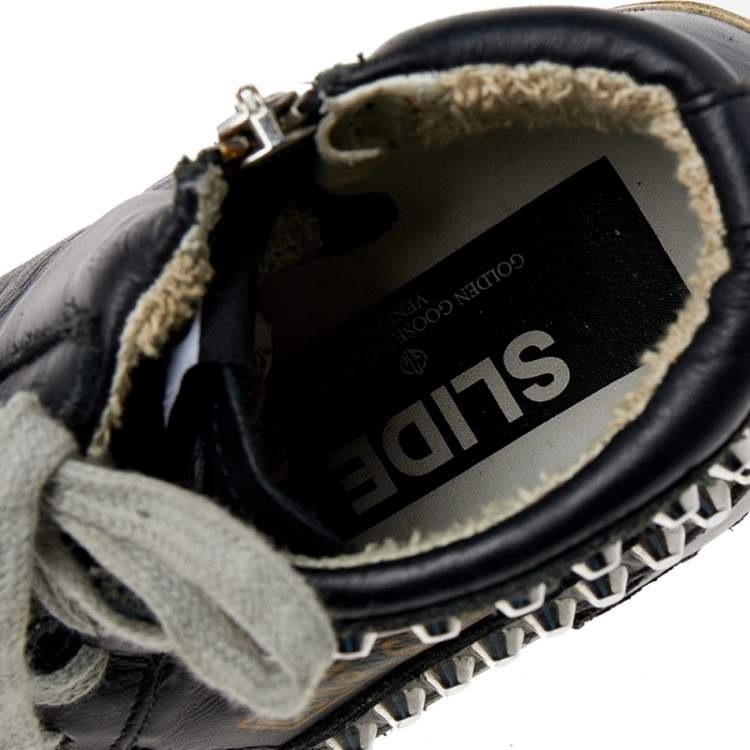 Pre Owned Golden Goose Black Leather Slide  High Top Sneakers Size 38