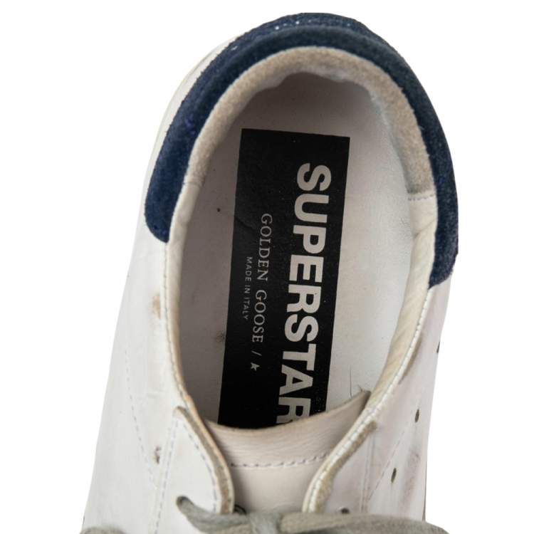 Pre Owned Golden Goose White/Blue Leather Superstar Sneakers Size 39
