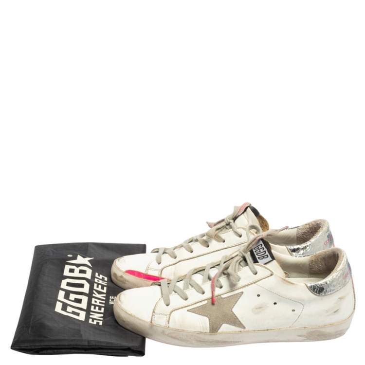Pre Owned Golden Goose White/Pink Leather Superstar Low Top Sneakers Size 39