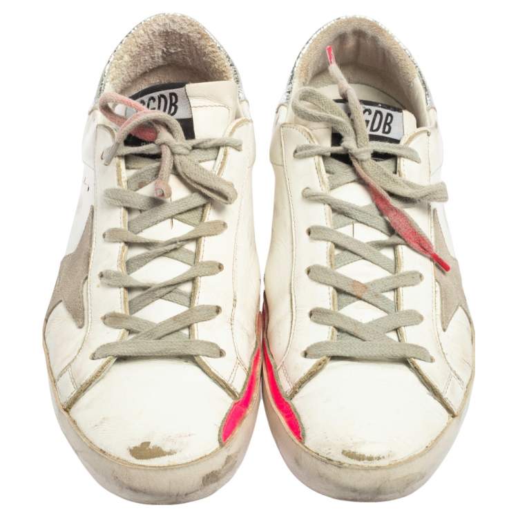 Pre Owned Golden Goose White/Pink Leather Superstar Low Top Sneakers Size 39