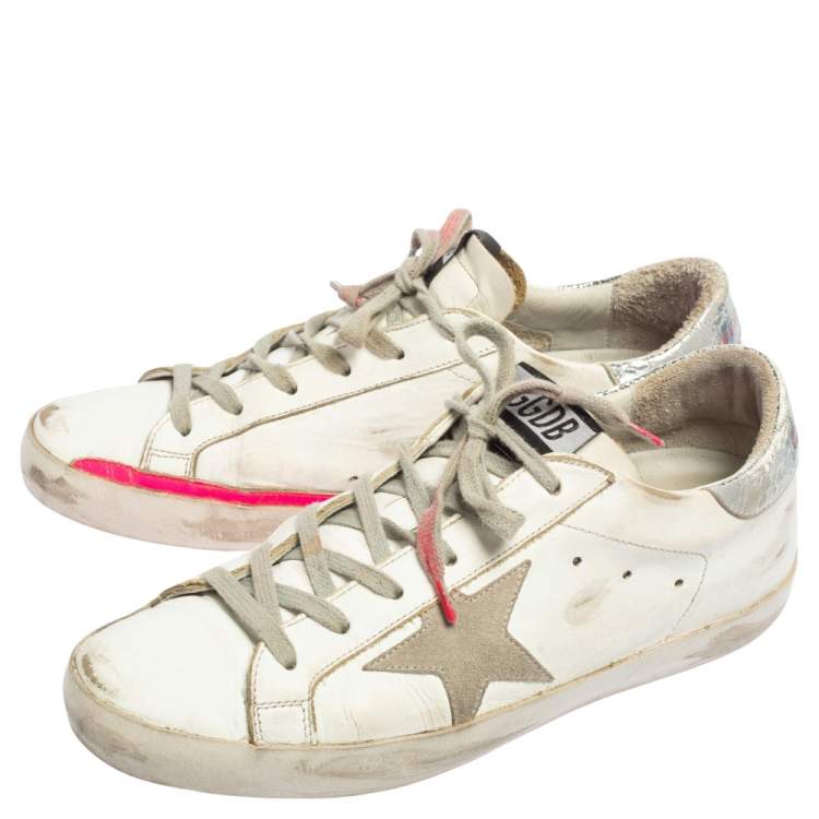 Pre Owned Golden Goose White/Pink Leather Superstar Low Top Sneakers Size 39