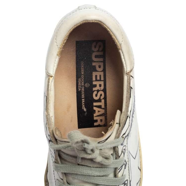 Pre Owned Golden Goose White Graphics Print Superstar Low Top Sneakers Size 38