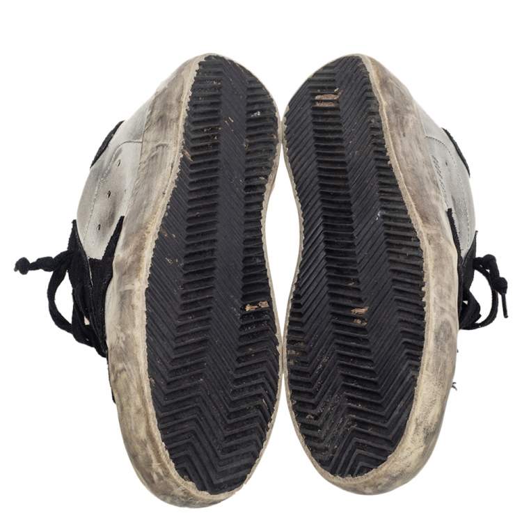 Pre Owned Golden Goose Silver/Black Leather And Suede Superstar Low-Top Sneakers Size 38