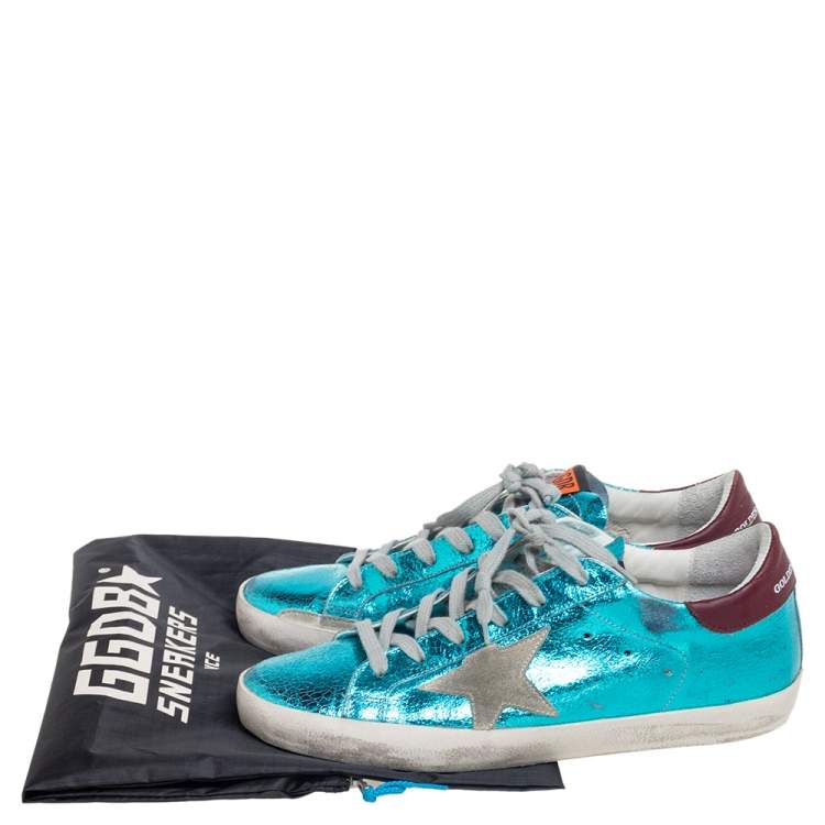 Pre Owned Golden Goose Metallic Blue Leather Superstar Low Top Sneakers Size 38