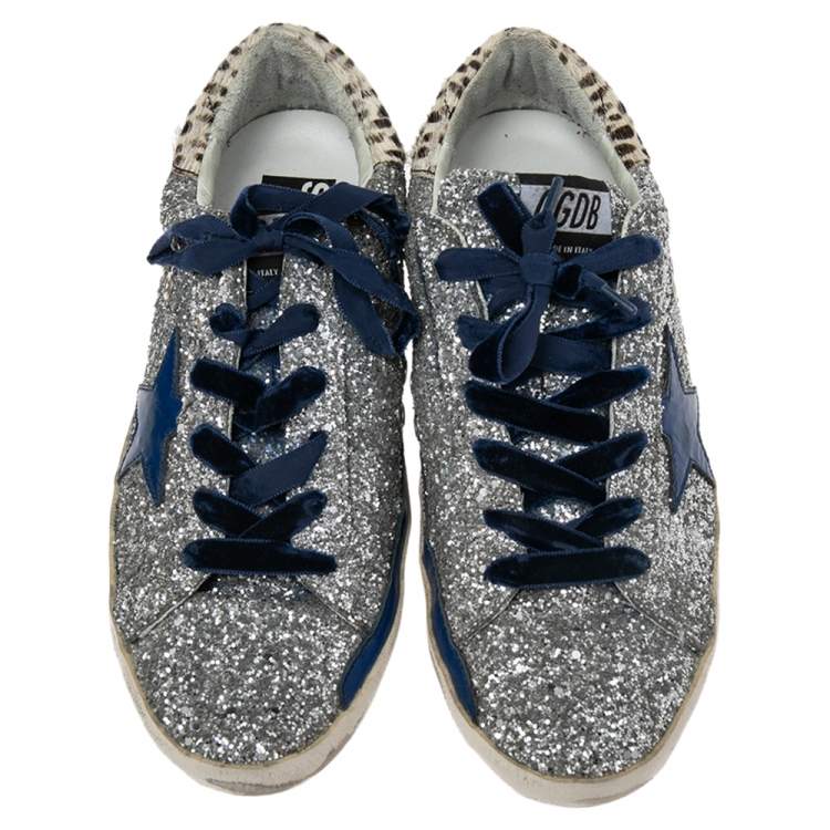 مملوكة مسبقًا Golden Goose Silver/Beige Pony Hair And Glitter Superstar  Sneakers Size 39