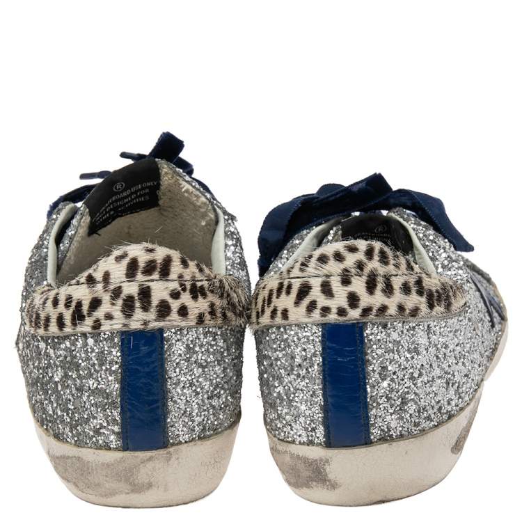 مملوكة مسبقًا Golden Goose Silver/Beige Pony Hair And Glitter Superstar  Sneakers Size 39