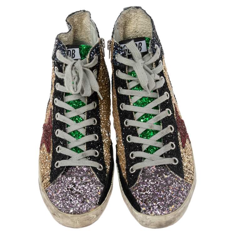 مملوكة مسبقًا Golden Goose Multicolor Coarse Glitter And Suede High Top Sneakers Size 39