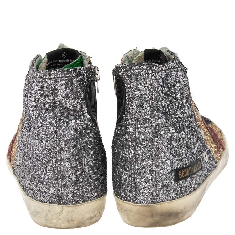 مملوكة مسبقًا Golden Goose Multicolor Coarse Glitter And Suede High Top Sneakers Size 39