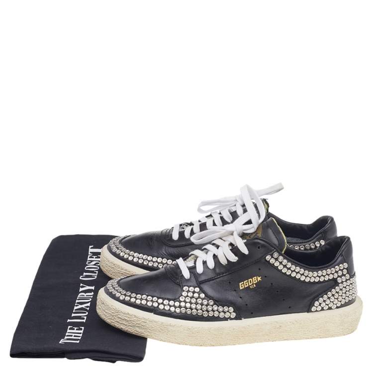Pre Owned Golden Goose Black Leather Studded Low Top Sneakers Size 38