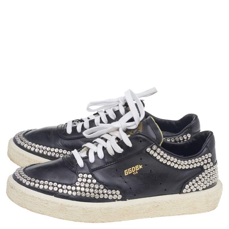 Pre Owned Golden Goose Black Leather Studded Low Top Sneakers Size 38
