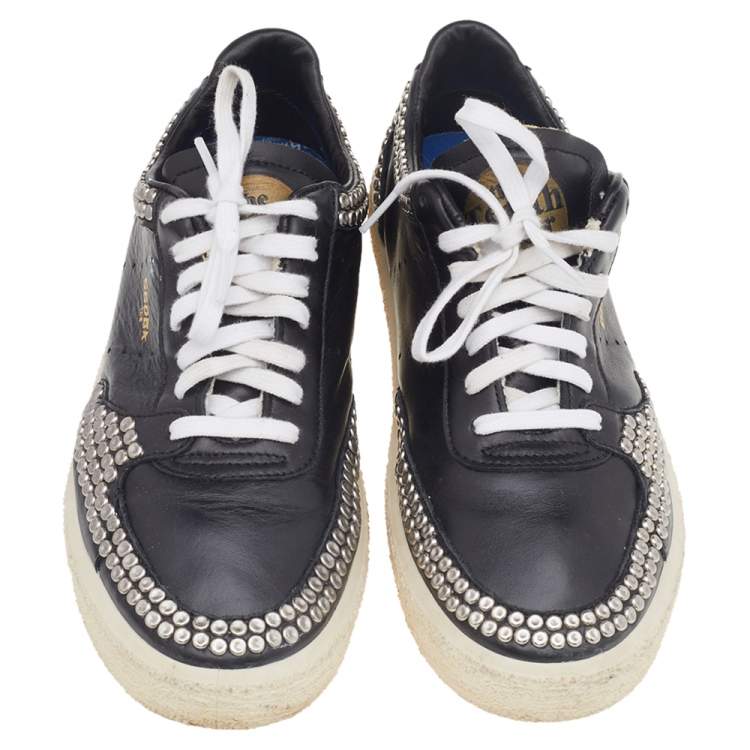 Pre Owned Golden Goose Black Leather Studded Low Top Sneakers Size 38