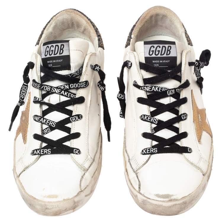 Pre Owned Golden Goose White/Grey Leather  And Suede Superstar Low Top Sneakers Size 40