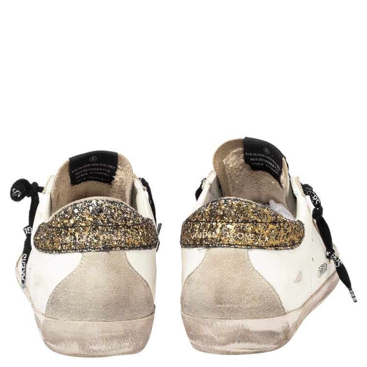 Pre Owned Golden Goose White/Grey Leather  And Suede Superstar Low Top Sneakers Size 40