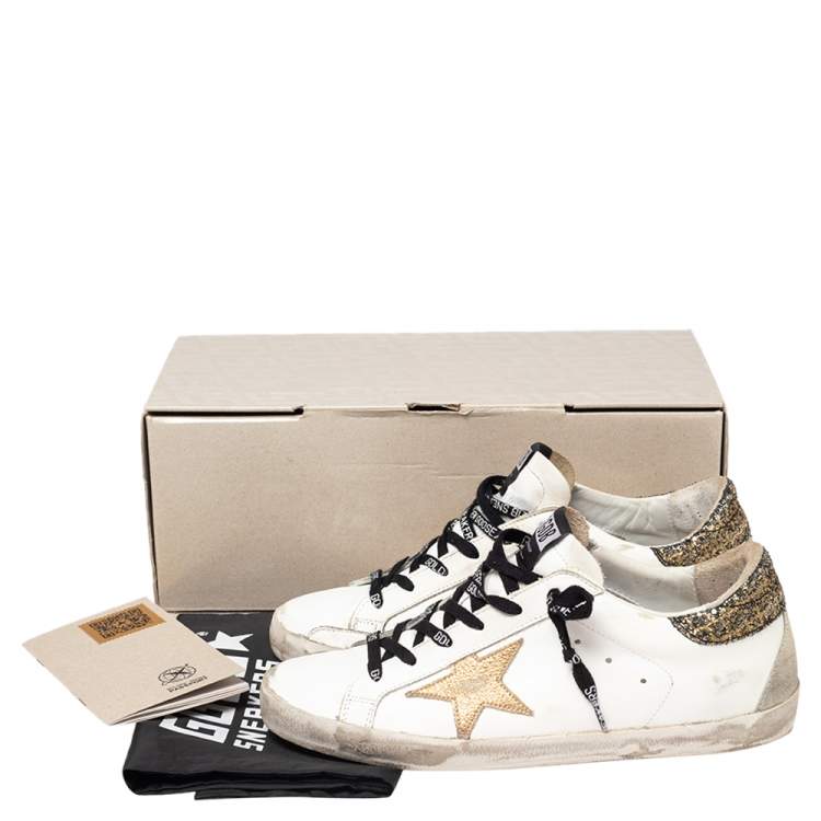 Pre Owned Golden Goose White/Grey Leather  And Suede Superstar Low Top Sneakers Size 40