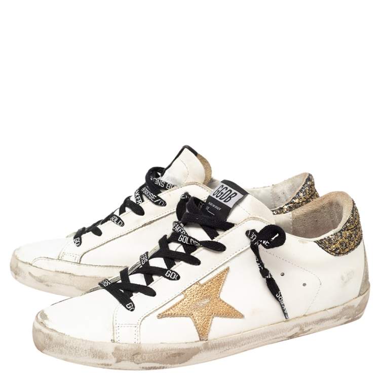Pre Owned Golden Goose White/Grey Leather  And Suede Superstar Low Top Sneakers Size 40