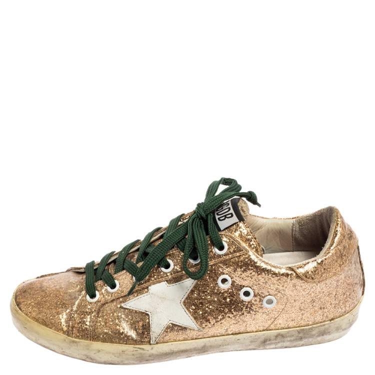 Pre Owned Golden Goose Gold Glitter And PVC Superstar Sneakers Size 38