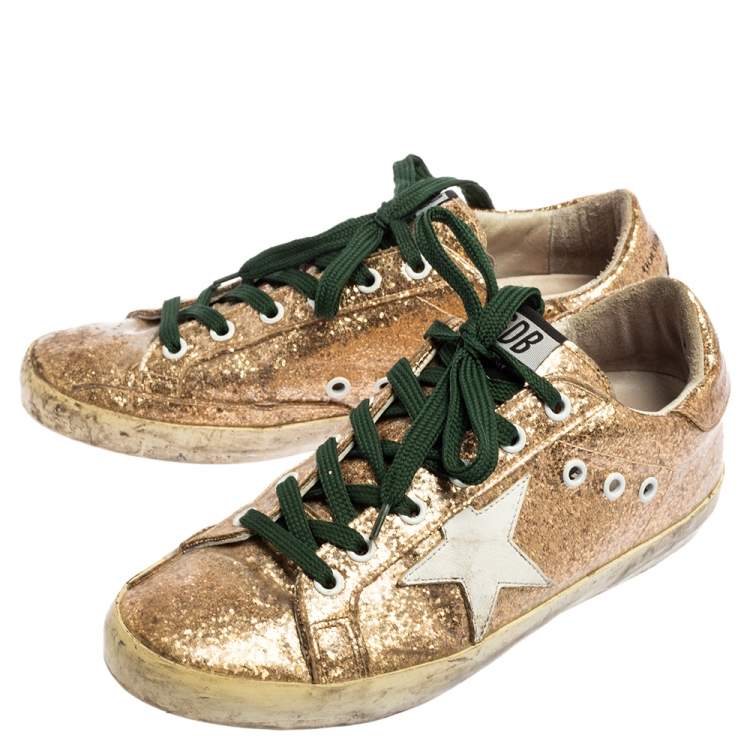 Pre Owned Golden Goose Gold Glitter And PVC Superstar Sneakers Size 38