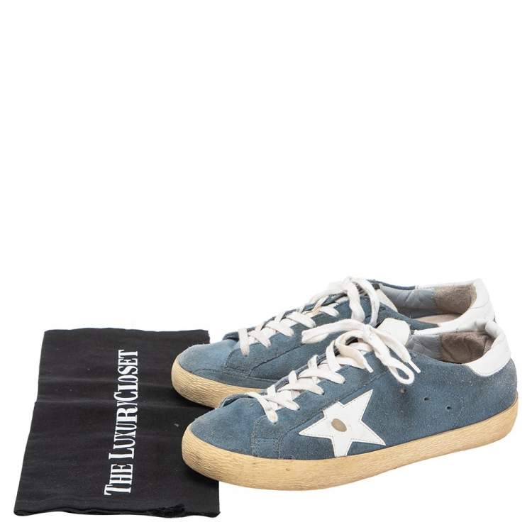 Pre Owned Golden Goose Blue/White Leather And Suede Super Star Low Top Sneakers Size 38