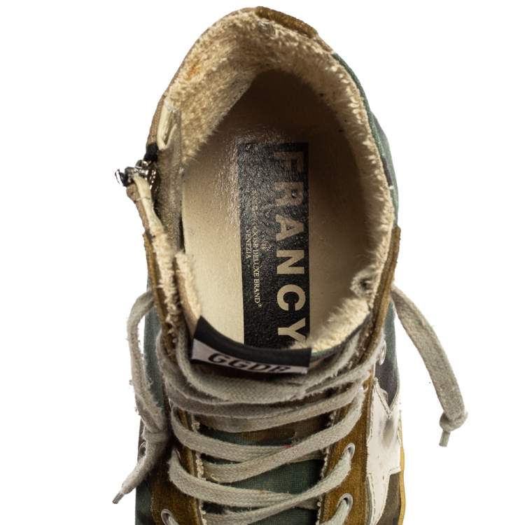 مملوكة مسبقًا Golden Goose Green Camo Canvas and Suede Mid Star Sneakers Size 42