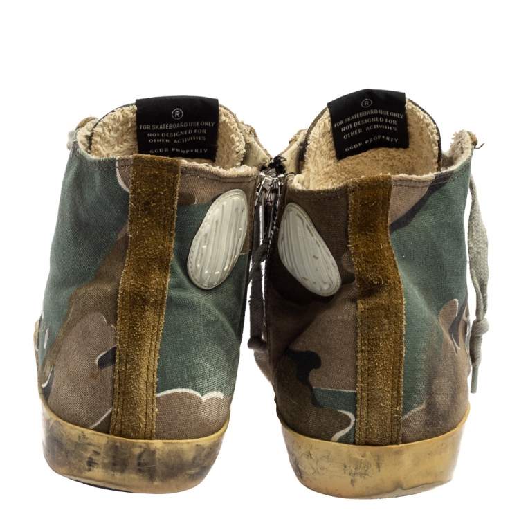 مملوكة مسبقًا Golden Goose Green Camo Canvas and Suede Mid Star Sneakers Size 42