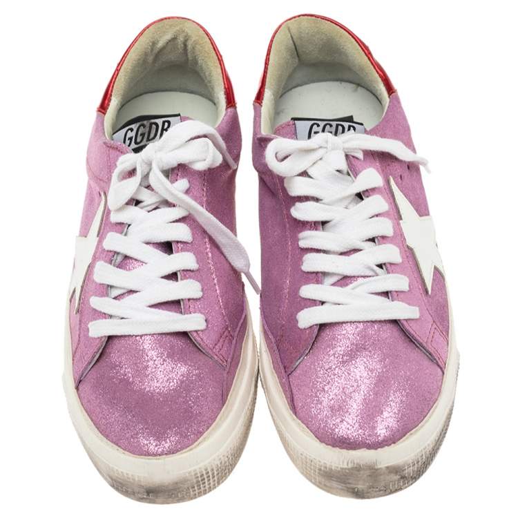 مملوكة مسبقًا Golden Goose Pink/Red Leather And Suede Super Star Low Top Sneakers Size 38