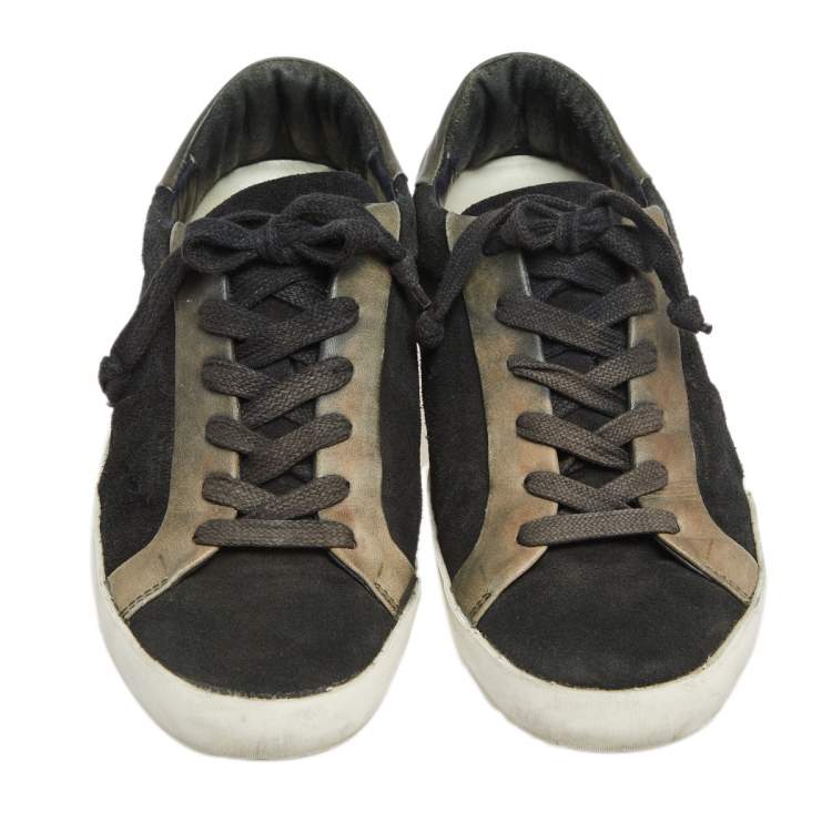 مملوكة مسبقًا Golden Goose Black/Grey Suede And Leather Super Star Low Top Sneakers Size 37