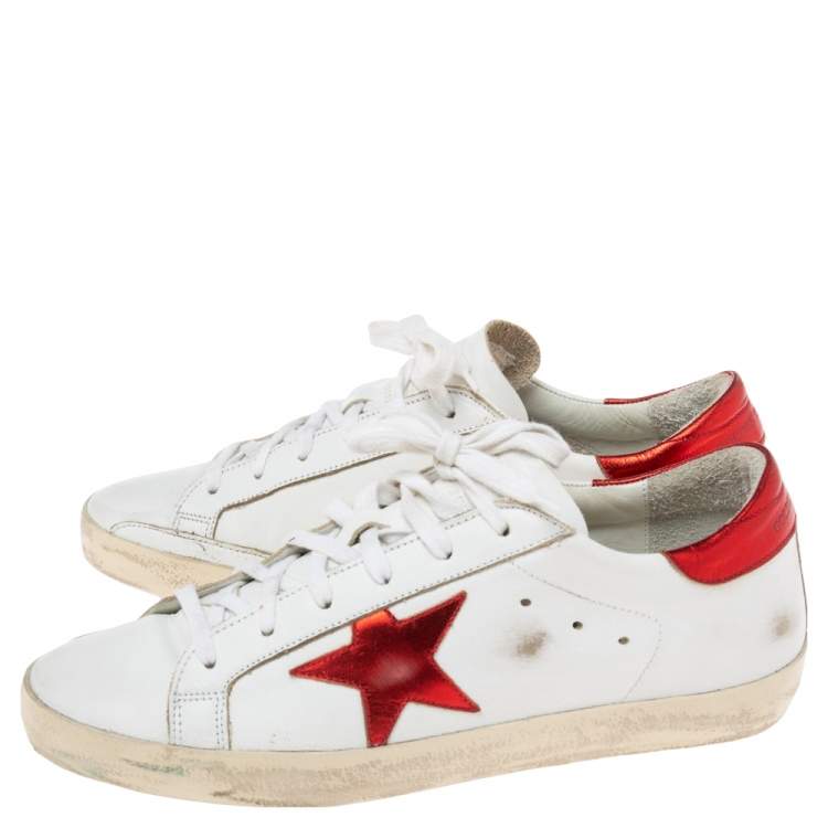 Pre Owned Golden Goose White Leather Embellished  Star Low Top Sneakers Size 39