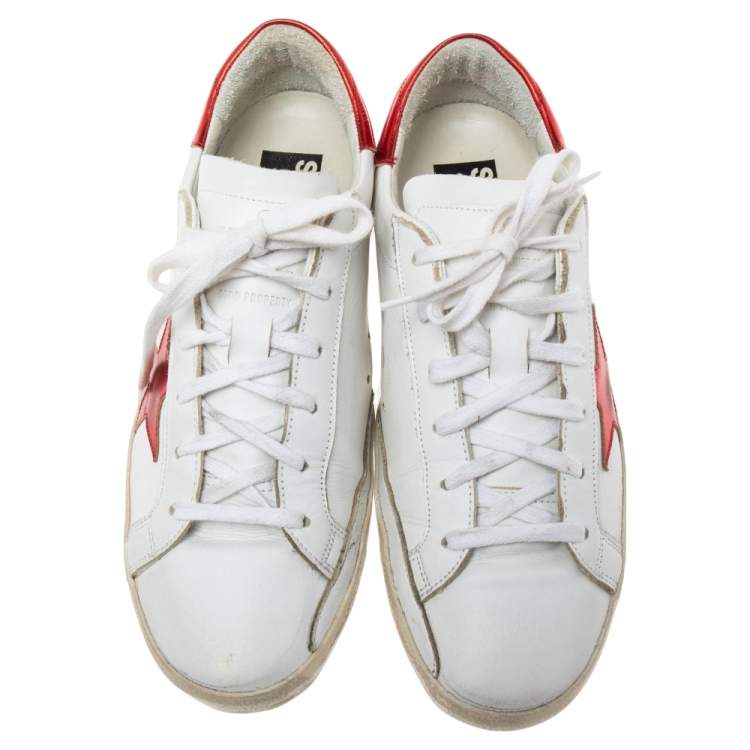 Pre Owned Golden Goose White Leather Embellished  Star Low Top Sneakers Size 39