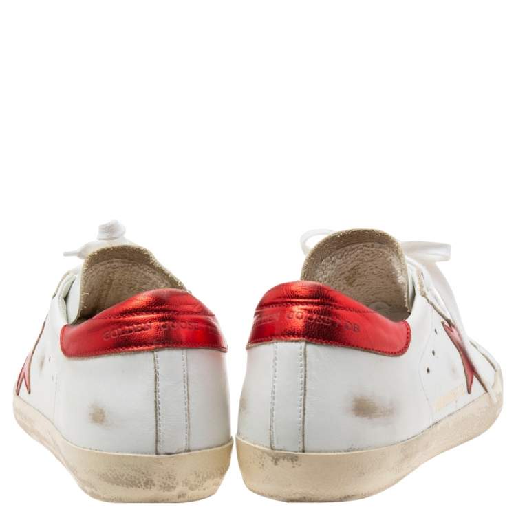 Pre Owned Golden Goose White Leather Embellished  Star Low Top Sneakers Size 39