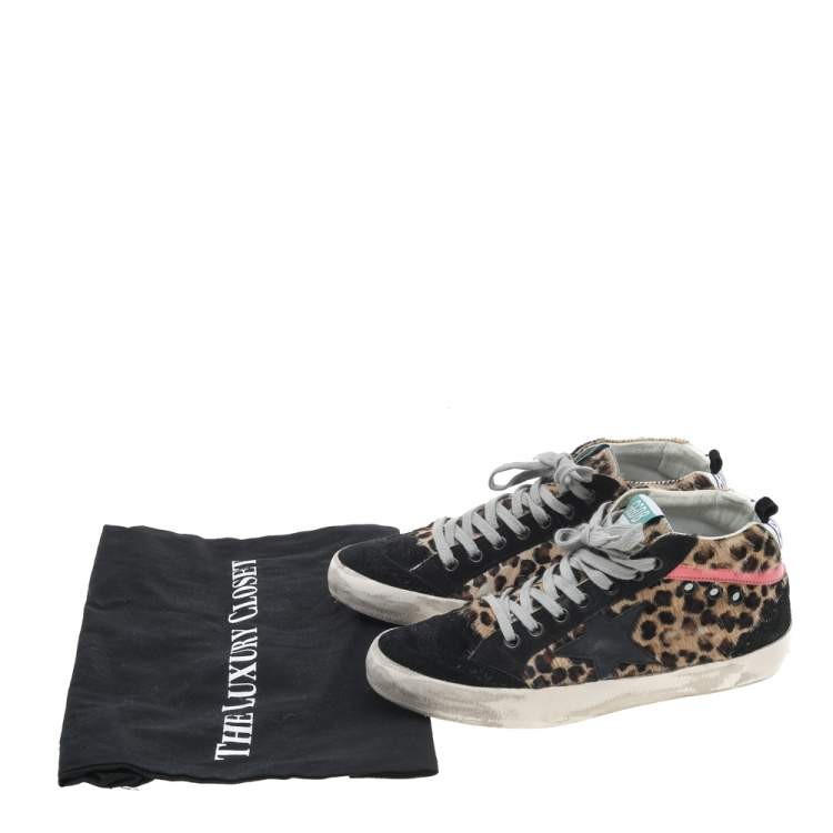 مملوكة مسبقًا Golden Goose Black/Beige Calf Hair And Suede Mid Star Sneakers Size 36