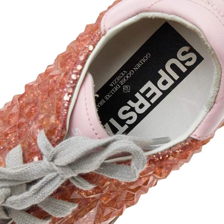 Pre Owned Golden Goose Orange/Pink Rubber And Leather Super Star Sneakers Size 36