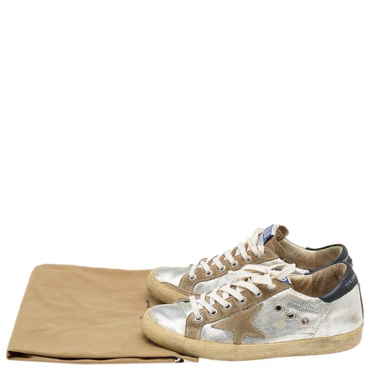 مملوكة مسبقًا Golden Goose Metallic Silver Leather And Suede Archive Low Top Sneakers Size 36